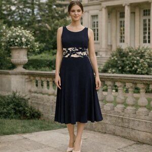 Jessica Howard Ladies Beautiful Blue Ruched Waist Fit & Flare Dress - Size 14W